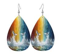 soaring white dove Women's Teardrop Leather Earrings - Lightweight PVC Dangle Earrings, 925 Silver Hooks, Double-Sided Prints | Hypoallergenic Gift