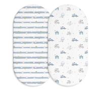Soarwg Kids Moses Basket Fitted Sheets x 2,Muslin Bassinet Fitted Sheets,100% Cotton Pram Crib Sheets Fitted 83×43 cm for Boy and Girl Baby for Oval, Rectangle Bassinet Car