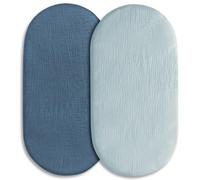 Soarwg Kids Moses Basket Fitted Sheets x 2, Muslin Bassinet Sheets, Pram Sheets 100% Cotton for Boy and Girl Baby, Fit for Oval, Rectangle Bassinet Blue