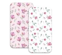 Soarwg Kids Moses Basket Sheets, Cozy and Lightweight Oeko-tex100 Baby Bassinet Sheets for Boy and Girl, Crib Fitted Sheets Fit for Oval, Hourglass & Rectangle Bassinet 2Pack Flowers
