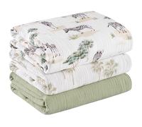Soarwg Kids Muslin Swaddle Blankets - Safari Whisper Print, 3 Pack of Large 95x100cm Baby Swaddle Cloths, Breathable Muslin Wrap & Burp Cloths for Newborn Infant