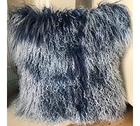 Sobeautifur Genuine Mongolian Sheepskin Lamb Wool Fur Cushion Cover 40cm x 40cm Blue White Mixed