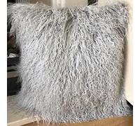 Sobeautifur Genuine Mongolian Sheepskin Lamb Wool Fur Cushion Cover Silver Grey 40cm x 40cm