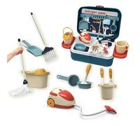 Sobebear 16Pcs Kids Cleaning Playset Mini Housekeeping Tools Suitcase, Includes Mop, Broom, Dustpan, Bucket, Mini Vacuum, Realistic Pretend Cleaning Kit for Children Aged 3+ Years