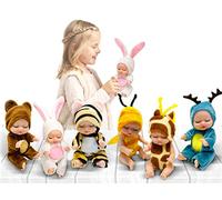 sobebear 6Pcs Mini Reborn Dolls, 3.5-Inch Miniature Dolls, Animal Series Sleeping Doll with Crystal Ultra-Soft Clothes and Hats, Realistic PVC Doll Figures Gift for Girls Ages 3+