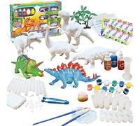 sobebear Dinosaur Painting Kit for Kids - DIY Arts and Crafts Set with White Dino Figures, Paint Pots, Brushes, Mixing Palette, Tools and Washable Colors, Educational Art Toy Gift for Kids Age 6+