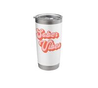 Sober Vibes 80s 90s Retro Pink Script Swag Sober Recovery Stainless Steel Insulated Tumbler