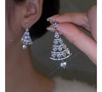 ccdd Rotatable Christmas Tree Earrings, S925 Silver Needle Sparkling Heart Christmas Tree Snowflake Earrings for Women, Micro-inlaid Zircon Christmas Stud Drop Ear Studs Jewelry