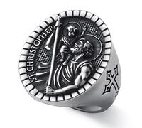 SOBHART St Christopher George Benedict Ring for Men Stainless Steel Religious Amulet Ring Size 8/9/10/11/12/13, Stainless Steel, No Gemstone