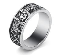 SOBHART Viking Rings Stainless Steel Viking Norse Runes Wolf Raven Tree of Life Band Ring Jewelry for Men Women Size 7/8/9/10/11/12/13, No Gemstone