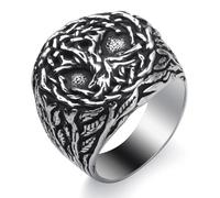 SOBHART Viking Rings Stainless Steel Viking Norse Runes Wolf Raven Tree of Life Band Ring Jewelry for Men Women Size 7/8/9/10/11/12/13, No Gemstone