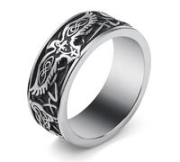 SOBHART Viking Rings Stainless Steel Viking Norse Runes Wolf Raven Tree of Life Band Ring Jewelry for Men Women Size 7/8/9/10/11/12/13, No Gemstone