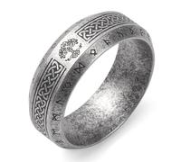 SOBHART Viking Rings Stainless Steel Viking Norse Runes Wolf Raven Tree of Life Band Ring Jewelry for Men Women Size 7/8/9/10/11/12/13, No Gemstone