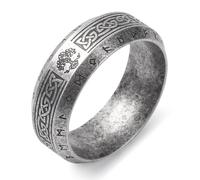 SOBHART Viking Rings Stainless Steel Viking Norse Runes Wolf Raven Tree of Life Band Ring Jewelry for Men Women Size 7/8/9/10/11/12/13, No Gemstone