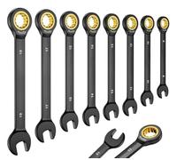 Sobinu | 8PCS Ratchet Spanner Set Metric 8-19mm, Professional Chrome Vanadium Steel Combination Spanners with 72 Tooth Ratchet, Heavy Duty Wrench Set for Car Repair, Garage & DIY with Hard Case