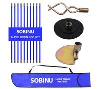 Sobinu Drain Rod Set 14pcs - Professional Drain Unblocker with Carry Bag - Heavy Duty Rods with Brass Connectors, Auger, Plunger & Worm Screw for Blocked Pipes