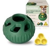 Sobirdos 2pcs Dog Chew Toys with Silicone Tray Mold,Frozen Dog Food Snack Balls,Dog Treat Molds Silicone,Freezable Fillable Rubber Dog Toys,Green Balls and Yellow Molds