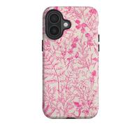 SobLn for iPhone 16 Case, Vintage Garden Sage Floral Flower Leaves Branch Cover, Cute Aesthetic Hybrid 2-Layer Hard Shell Shockproof Protective Phone Case for Girls Women 6.1'', Hot Pink