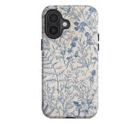SobLn for iPhone 16 Case, Vintage Garden Sage Floral Flower Leaves Branch Design Cover, Cute Aesthetic Hybrid 2-Layer Hard Shell Shockproof Protective Phone Case for Girls Women 6.1'', Blue