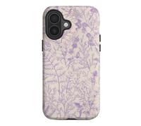 SobLn for iPhone 16 Plus Case, Vintage Garden Sage Floral Flower Leaves Branch Design Cover, Cute Aesthetic Hybrid 2-Layer Hard Shell Shockproof Protective Phone Case for Girls Women 6.7'', Purple