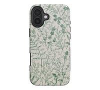 SobLn for iPhone 16 Plus Case, Vintage Garden Sage Floral Flower Leaves Branch Design Cover, Cute Aesthetic Hybrid 2-Layer Hard Shell Shockproof Protective Phone Case for Girls Women 6.7'', Green