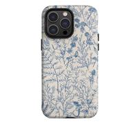 SobLn for iPhone 16 Pro Max Case, Vintage Garden Sage Floral Flower Leaves Branch Design Cover, Cute Aesthetic Hybrid 2-Layer Hard Shell Shockproof Protective Phone Case for Girls Women 6.9'', Blue