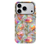 SobLn for iPhone 17 Pro Max Case, Cute Glossy Aesthetic Floral Flower Design Phone Case for Women Girls, Vintage Luxury Girly Hybrid 2-Layer Hard Shell Protective Cover, Iridescent Floral