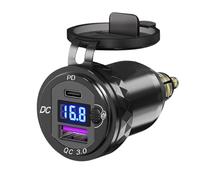 SOBMOTO Motorcycle USB Charger 36W PD3.0 & 18W QC3.0 DIN Hella Socket Power Adapter with Switch Voltmeter Waterproof USB-C & USB-A Plug for BMW Ducati Triumph Motorbike 12V/24V