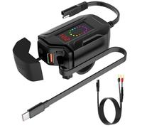 SOBMOTO Motorcycle USB Charger, Retractable Type-C & Dual USB Fast Charging, Independent Switch, 3-in-1 SAE to USB Adapter with 1.5m Extension, LED Voltmeter, Waterproof for Dirt Bike, ATV, UTV