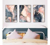 SOBMQ 3 Pictures Set-Abstract Pink Ink Painting Wall Art Luxury Gold Foil Marble Texture Poster Print Canvas Picture for Living Kitchen Office Room Decoration-60 * 80cm=24 * 31inch (No Frame)