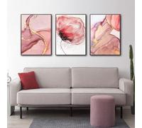 SOBMQ 3 Pieces-Abstract Marble Flower Canvas Wall Art Poster Modern Pink and Green Prints Wall Painting for Bedroom Living Room Kitchen Office Decor-50 * 75cm=20 * 29inch (No Frame)