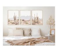 SOBMQ 3 Pieces-Arizona Four Peaks Wall Art Bohemian Desert Canvas Painting Light Colour Simple Living Kitchen Office Room Gallery Decorative Poster-40 * 50cm=16x20inch (No Frame)