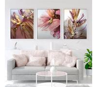SOBMQ 3 Pieces-Pink Blush Rose Gold Beautiful Flowers Abstract Wall Art Poster Canvas Painting Print Picture Kitchen Office Living Room Home Decor-40 * 50cm=16x20inch (No Frame)