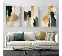 SOBMQ Modern Abstract Golden Textured Print Canvas Painting, Gold Green Light Luxury Wall Art, For Living Room Kitchen Office Interior Decor-60 * 70cm*3PCS (No Frame)