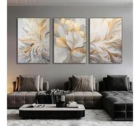 SOBMQ Poster,Abstract Simple White Gold Feather Print Wall Art Canvas Painting Modern Poster Print Wall Picture For Living Room Kitchen Home Decor-30 * 50cm*3Pcs (Unframed Print)