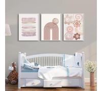 SOBMQ Wall Art,Abstract Cute Pink Flower Canvas Art Poster Kawaii Geometry Sketch Line Daisy Wall Painting for Bedroom Living Room Kitchen Decoration-50 * 70cm*3Pcs (Unframed Print)