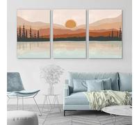 SOBMQ Wall Art,Abstract Sunset Forest Landscape Wall Art Poster Painting Modern Illustrations Art Minimalist Living Room Kitchen Office Decoration-50 * 70cm*3Pcs (Unframed Print)