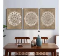 SOBMQ Wall Pictures,Abstract Boho Brown for Rustic Mandala Geometry Wall Art Canvas Painting Poster Print Pictures Living Room Bedroom Office Home Decor-60 * 80cm*3Pcs (Unframed Print)