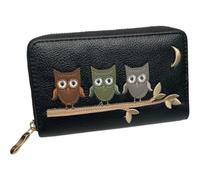 SoBo LEATHER Ladies Purse, Medium Size Purses Featuring Owls, Zipped with Coin and Card Slots (Black)