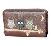 SoBo LEATHER Ladies Purse, Medium Size Purses Featuring Owls, Zipped with Coin and Card Slots (Brown)