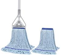 SOBONNE Heavy Duty Industrial Commercial Mop with Extra Replacement Mop Head, 59in Stainless Steel Handle, Blue Microfiber Cotton Head, Floor Cleaning