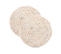 Sobotoo 2Pcs Round Woven Placemats Natural Handmade Braided Mats Heat Resistant Dining Table Mats Thickened Insulation Pad Coasters (Round 20cm)