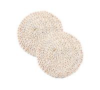 Sobotoo 2Pcs Round Woven Placemats Natural Handmade Braided Mats Heat Resistant Dining Table Mats Thickened Insulation Pad Coasters (Round 10cm)