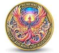 Sobriety Chip - Serenity Prayer Token with Phoenix Design for Addiction Recovery - Zinc Alloy, 1.57 Inch Motivational AA Medallion for Strength, Courage & Renewal