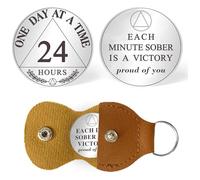 Sobriety Coin Sobriety Chips AA Chip AA Coins ONE Day at A TIME Sober Token Recovery Medallion NA Chips NA Coins Laser Engraved Design with Pu Keychain (24 Hours)