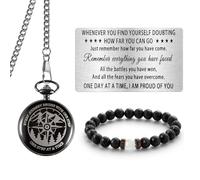 Sobriety Gift for Men Women Sober Gifts One Step at A Time Gifts Pocket Compass Black Beaded Bracelets Sobriety Cards Alcoholics Anonymous Milestone AA NA Recovery Addiction Gifts