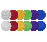 Sobriety Mint Infinity Aluminum AA Meeting Newcomer Sobriety Chips/Coins/Tokens - Complete Set of 12 Medallions - Includes: 24 Hours, 30/60/90 Days, 4/5/6/7/8/9/10/11 Months, Aluminum, No Gemstone