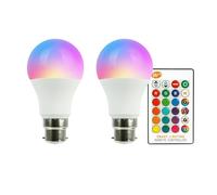 SOBROVO 2PC 10W RGB Led Light Bulb 16Colour Changing Remote Controlled B22 Bayonet