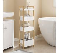 SoBuy 4-Tier Narrow Storage Rack - Bamboo Frame & White Shelves SoBuy White