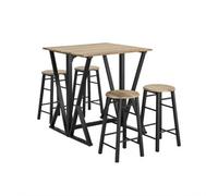 Sobuy 5-Piece Table Set With 4 Stools Black 80X80X88Cm Vintage Ogt24-N